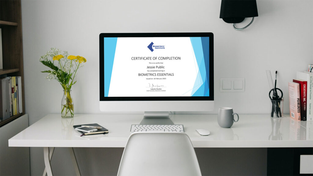 Biometrics Essentials learning tool certificate